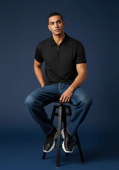 NOIR LUXE ZIPPER POLO BLACK