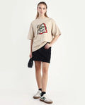 Rareism Women's Nouv Beige Cotton Crew Neck Oversized Fit T-Shirt | RAREISM at Broadway