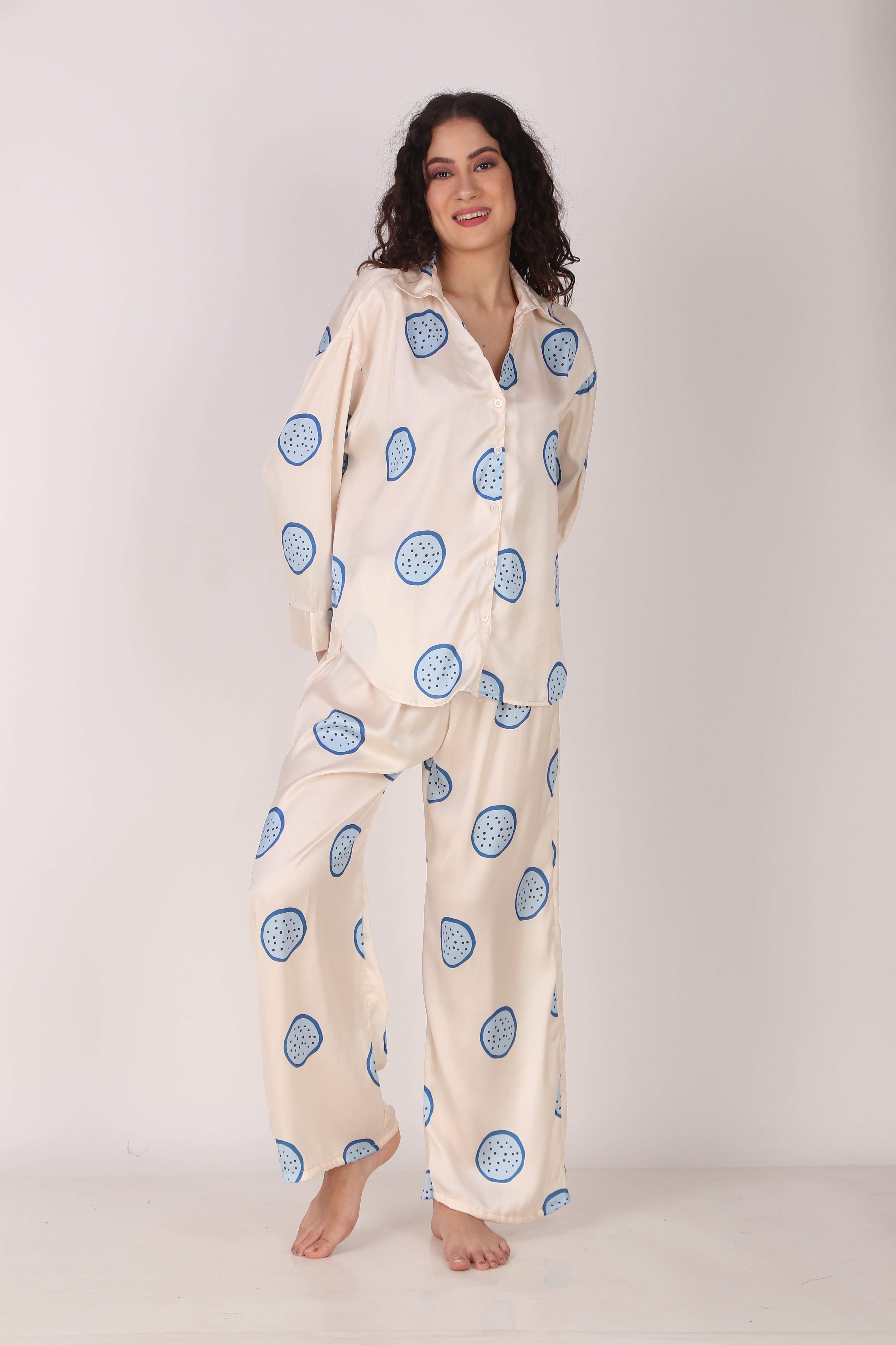 Blue Dragonfruit Oversized Satin PJ Set | Masha at Broadway