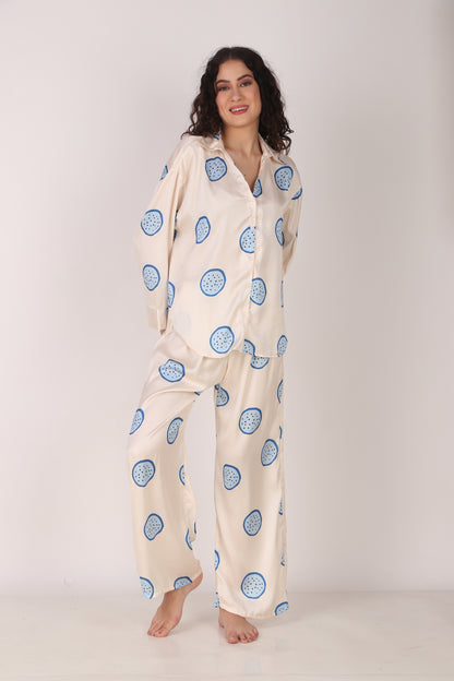 Blue Dragonfruit Oversized Satin PJ Set | Masha at Broadway
