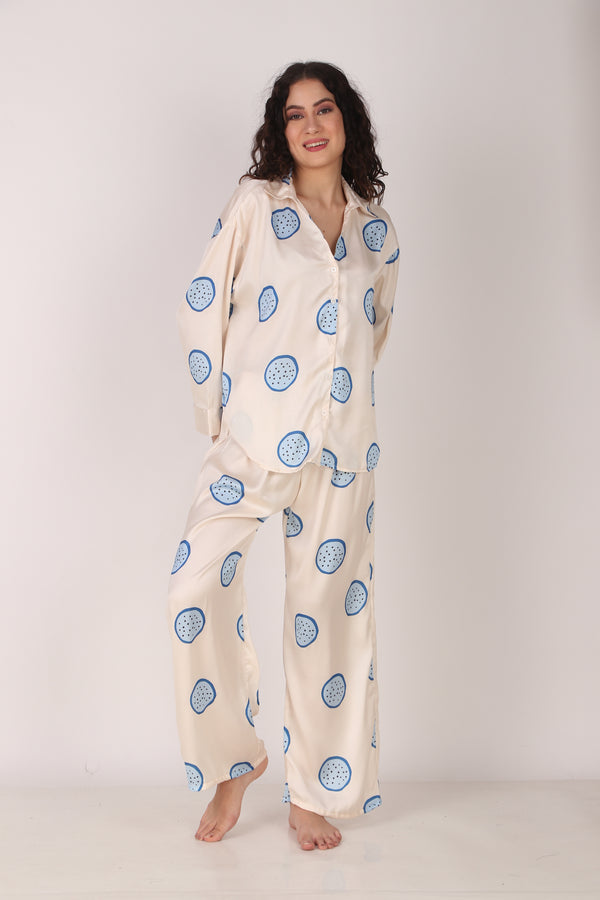 Blue Dragonfruit Oversized Satin PJ Set