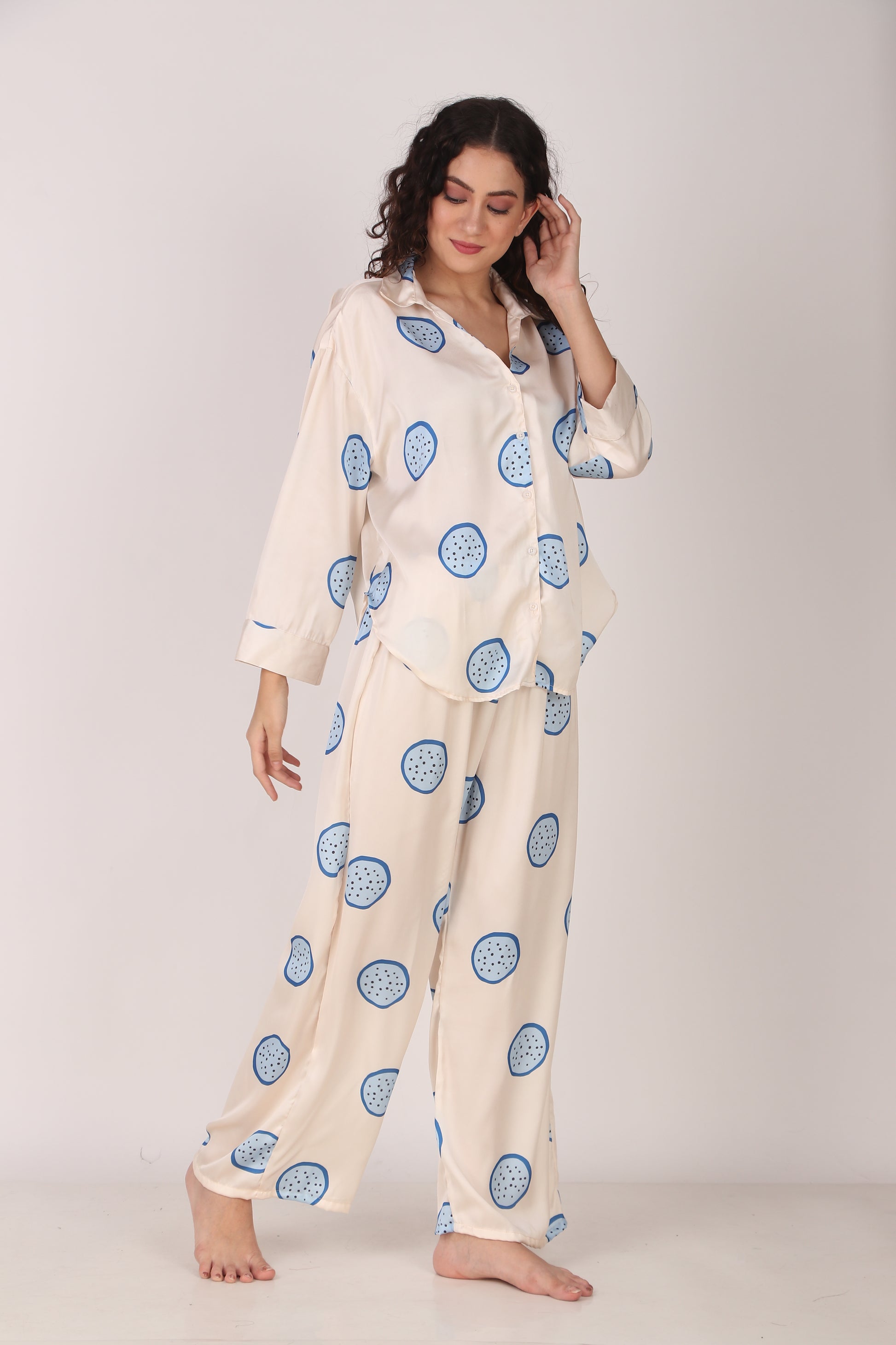 Blue Dragonfruit Oversized Satin PJ Set | Masha at Broadway