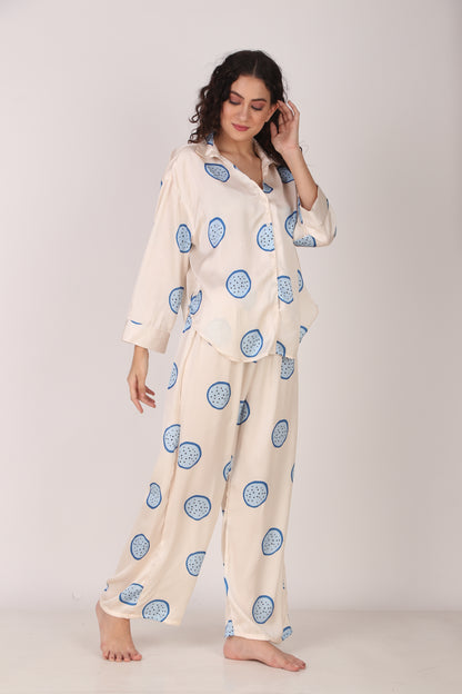 Blue Dragonfruit Oversized Satin PJ Set | Masha at Broadway