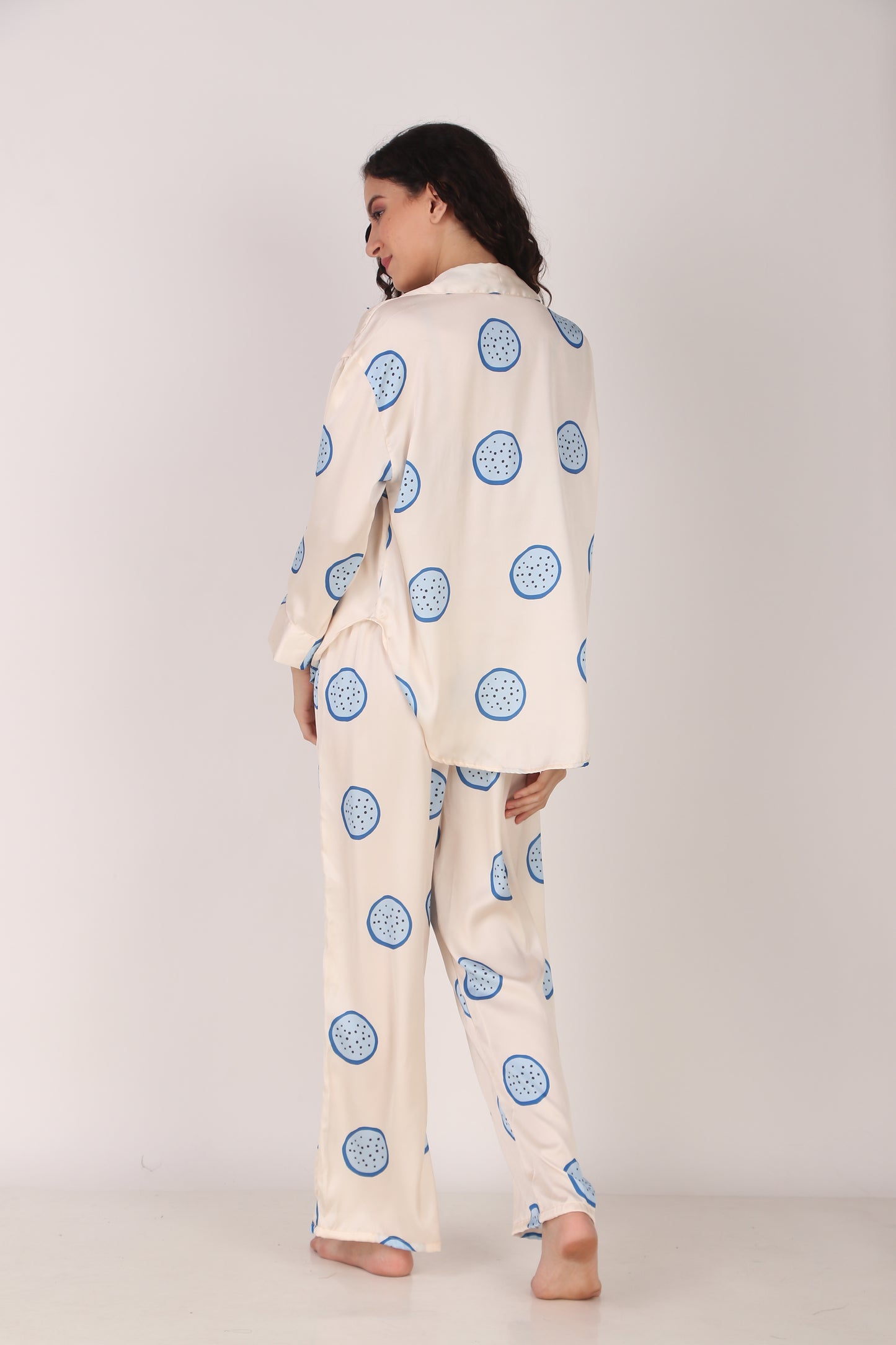 Blue Dragonfruit Oversized Satin PJ Set | Masha at Broadway
