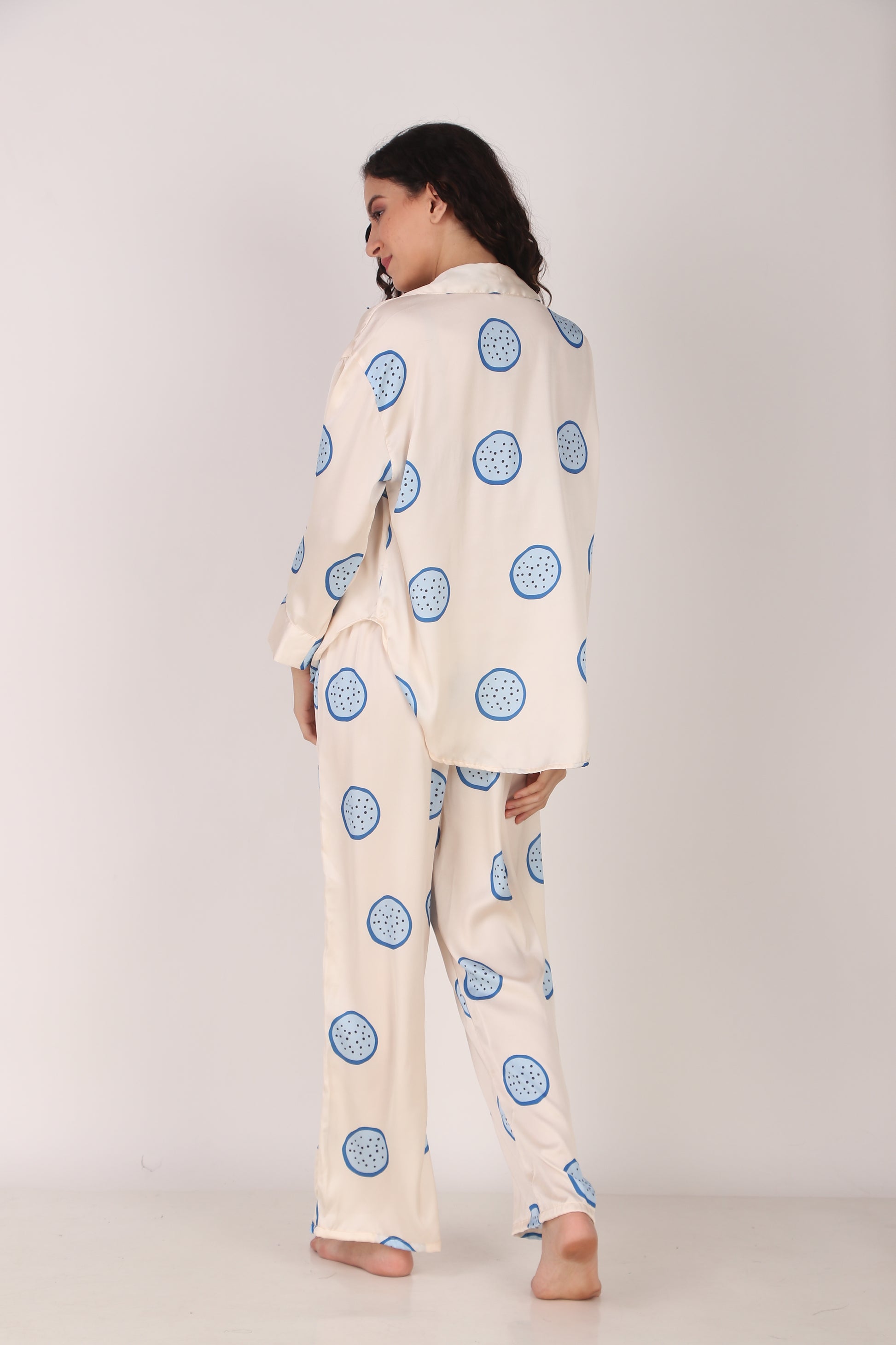 Blue Dragonfruit Oversized Satin PJ Set | Masha at Broadway