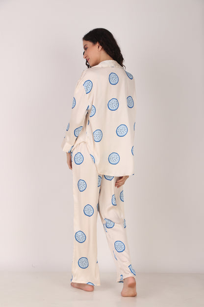 Blue Dragonfruit Oversized Satin PJ Set | Masha at Broadway
