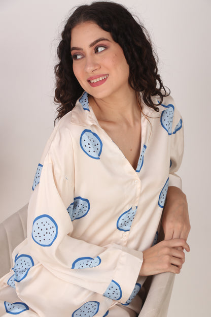 Blue Dragonfruit Oversized Satin PJ Set | Masha at Broadway