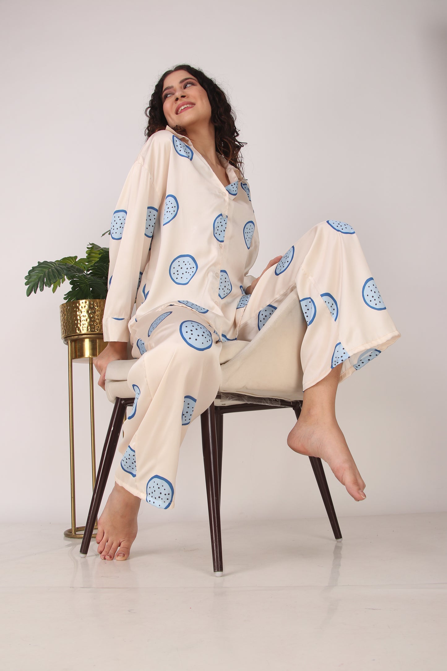 Blue Dragonfruit Oversized Satin PJ Set | Masha at Broadway