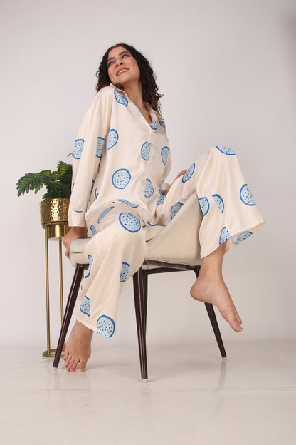 Blue Dragonfruit Oversized Satin PJ Set | Masha at Broadway