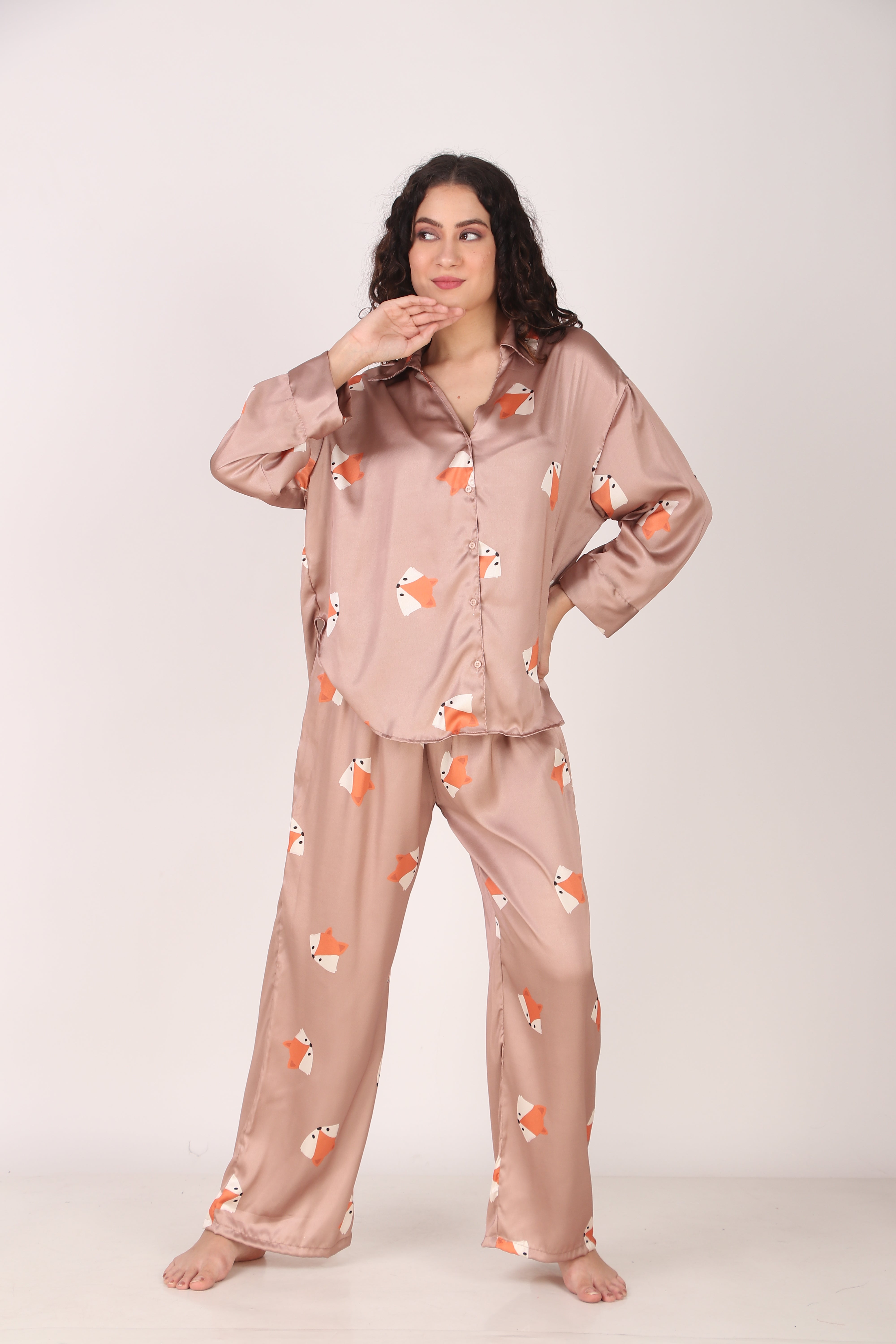 Mr. Fox Oversized Satin PJ Set | Masha at Broadway