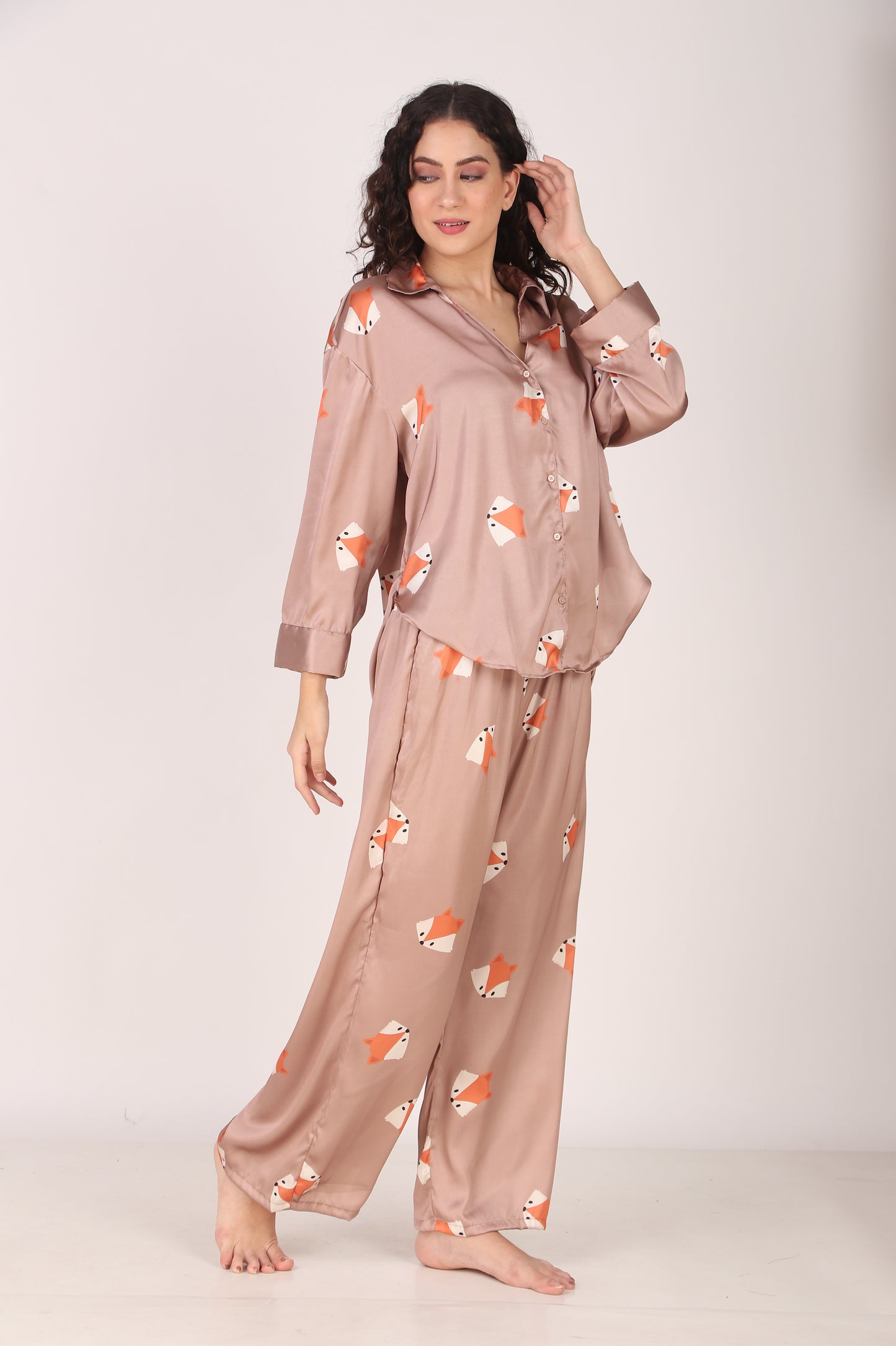 Mr. Fox Oversized Satin PJ Set | Masha at Broadway