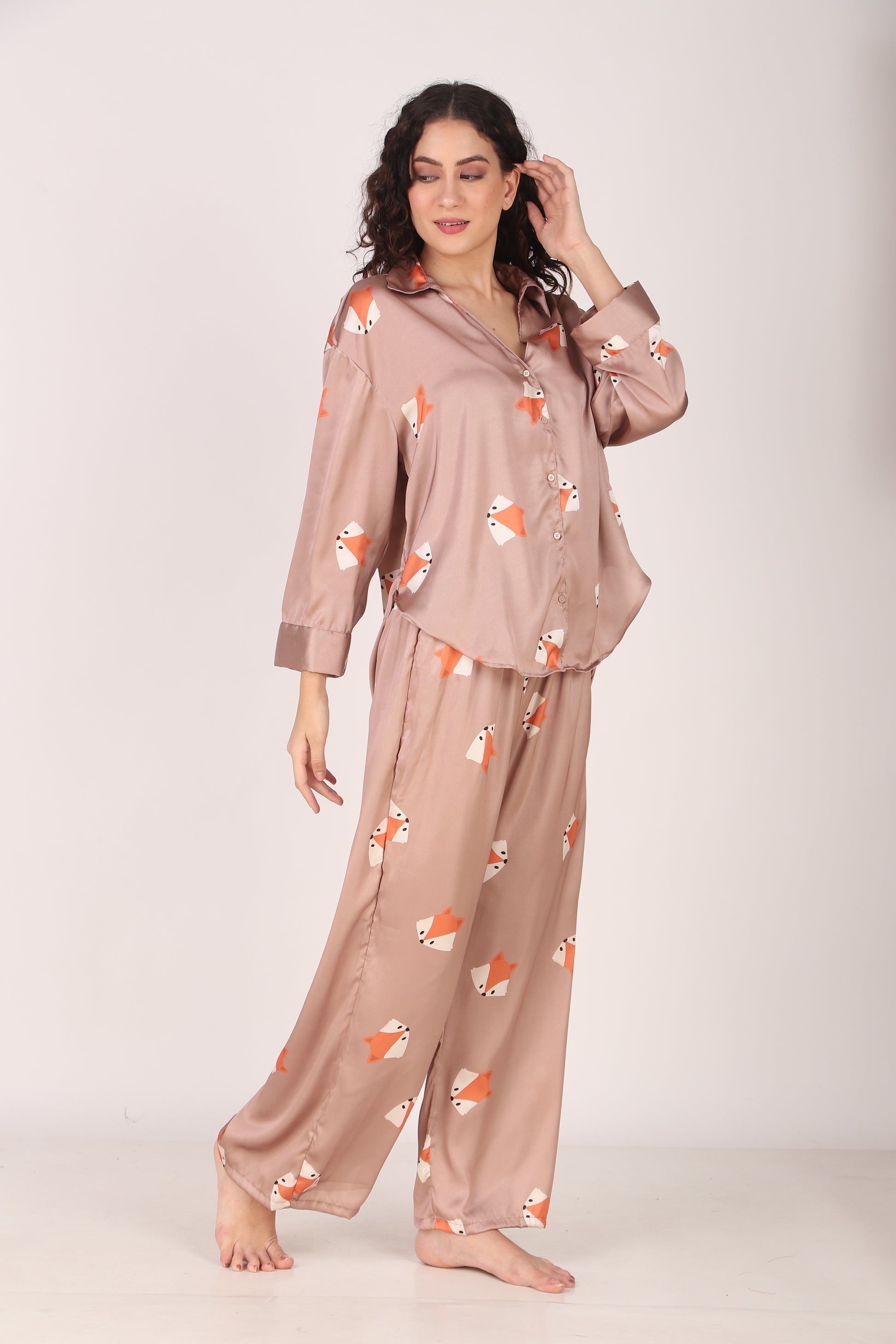 Mr. Fox Oversized Satin PJ Set | Masha at Broadway