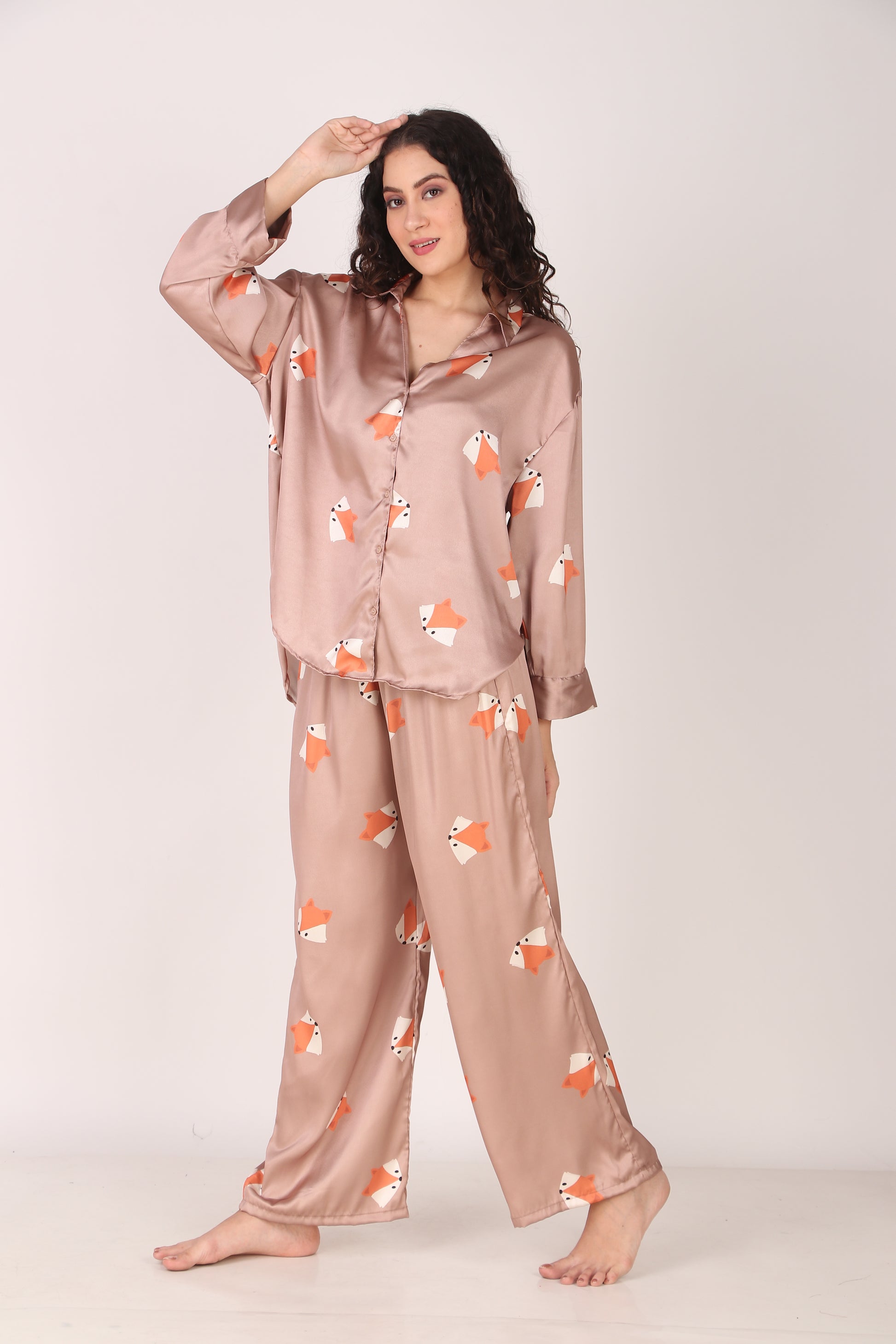 Mr. Fox Oversized Satin PJ Set | Masha at Broadway