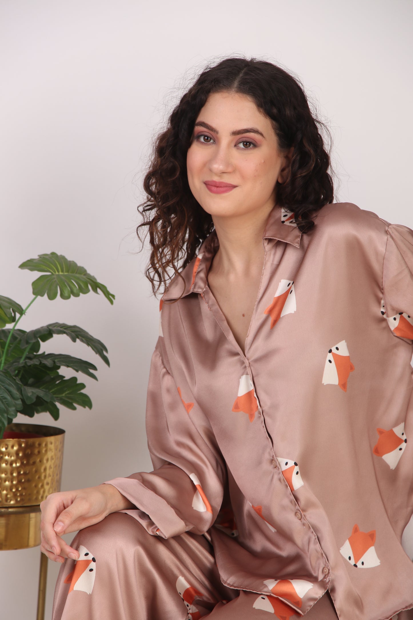 Mr. Fox Oversized Satin PJ Set | Masha at Broadway