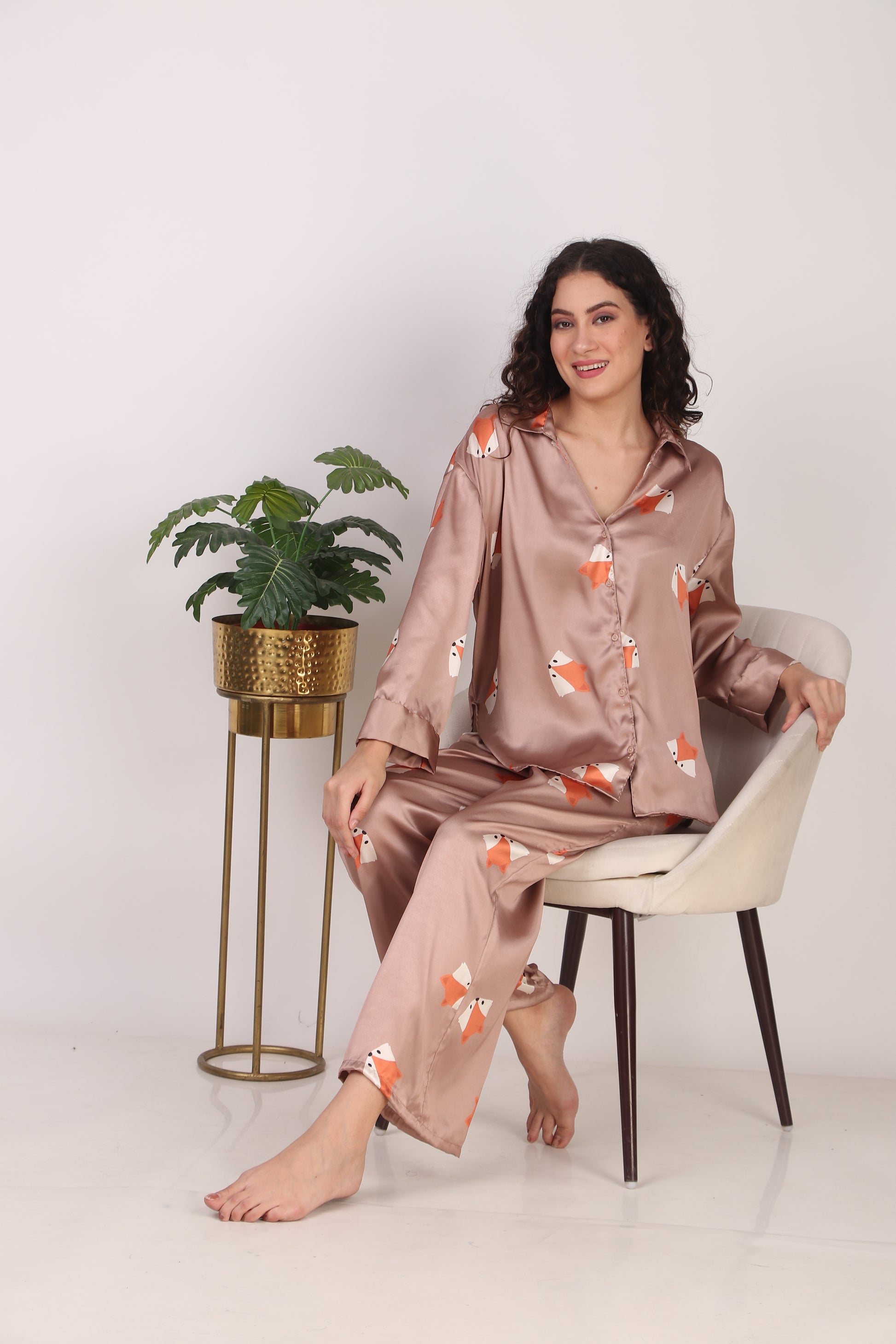 Mr. Fox Oversized Satin PJ Set | Masha at Broadway