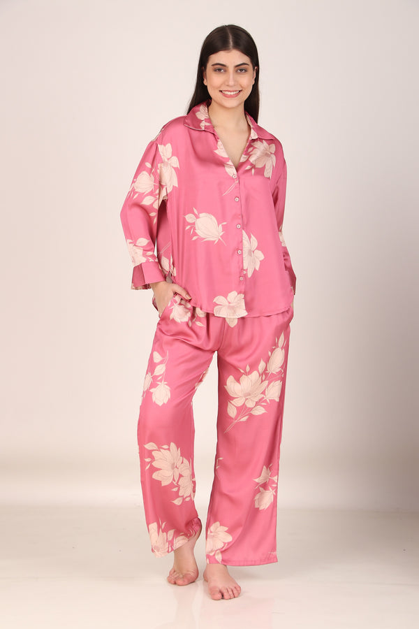 Iris Pink Oversized Satin PJ Set
