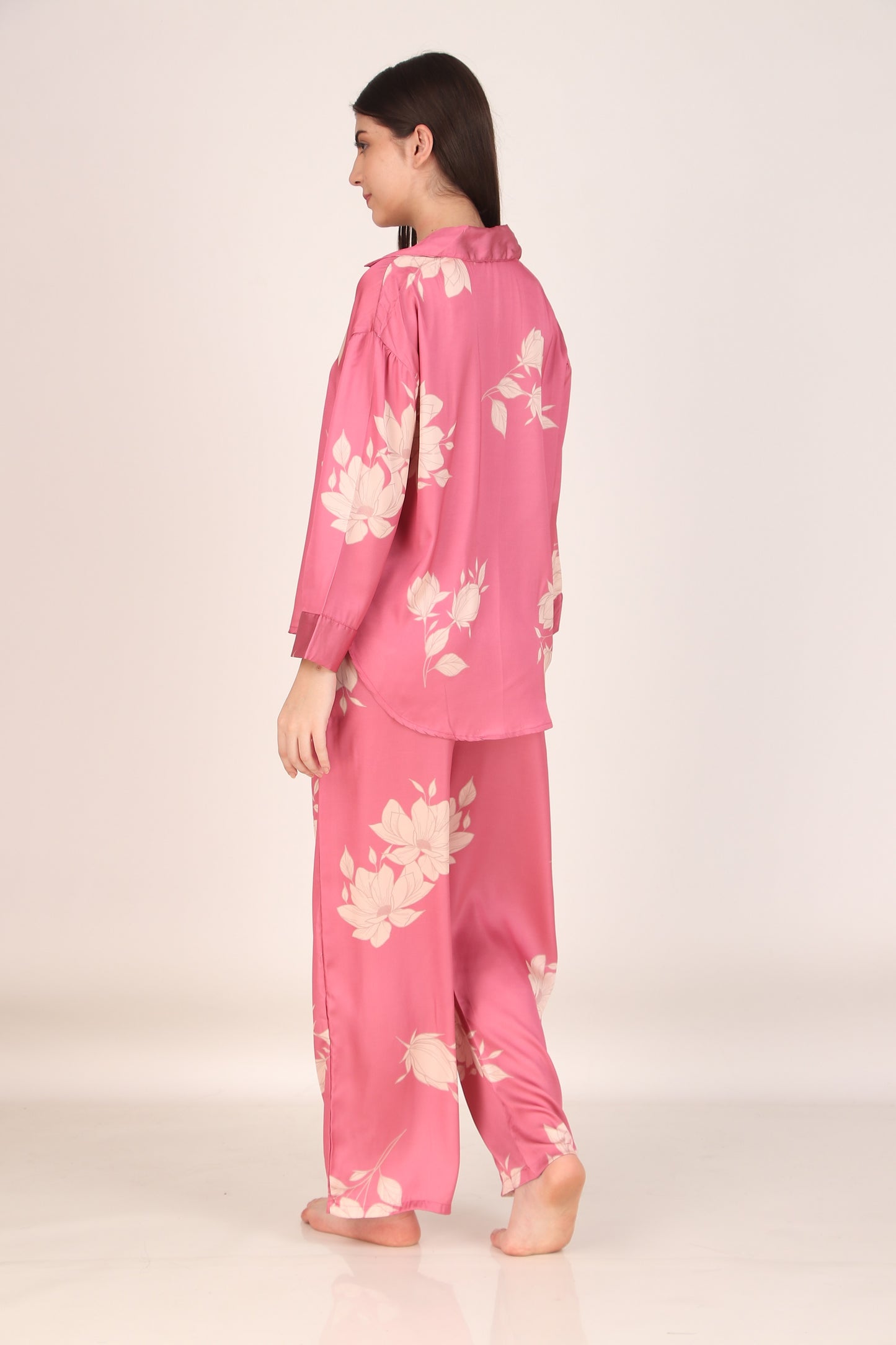 Iris Pink Oversized Satin PJ Set | Masha at Broadway