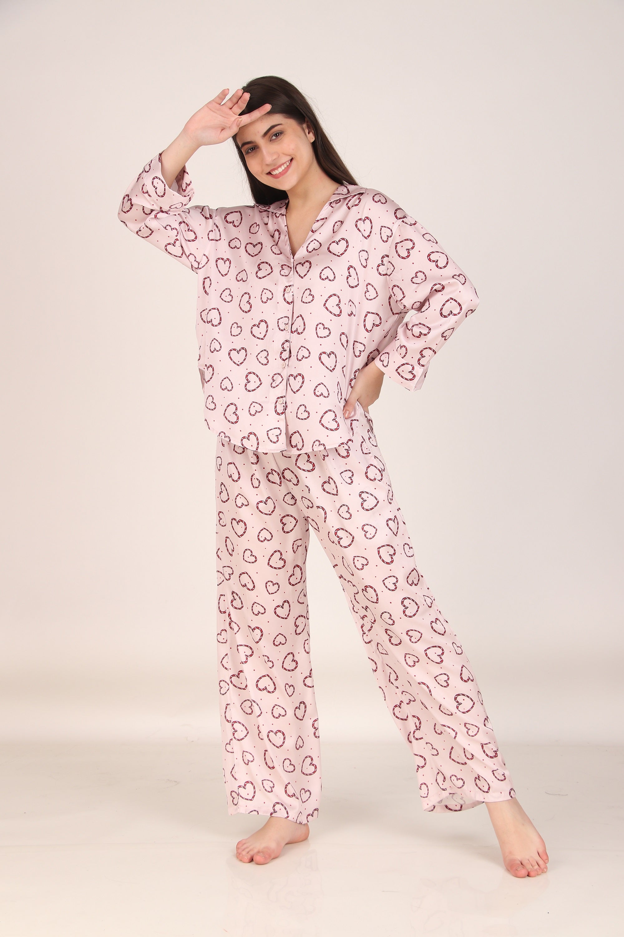 Little Hearts Oversized Satin PJ Set | Masha at Broadway