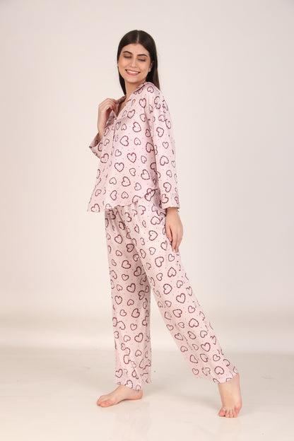 Little Hearts Oversized Satin PJ Set | Masha at Broadway