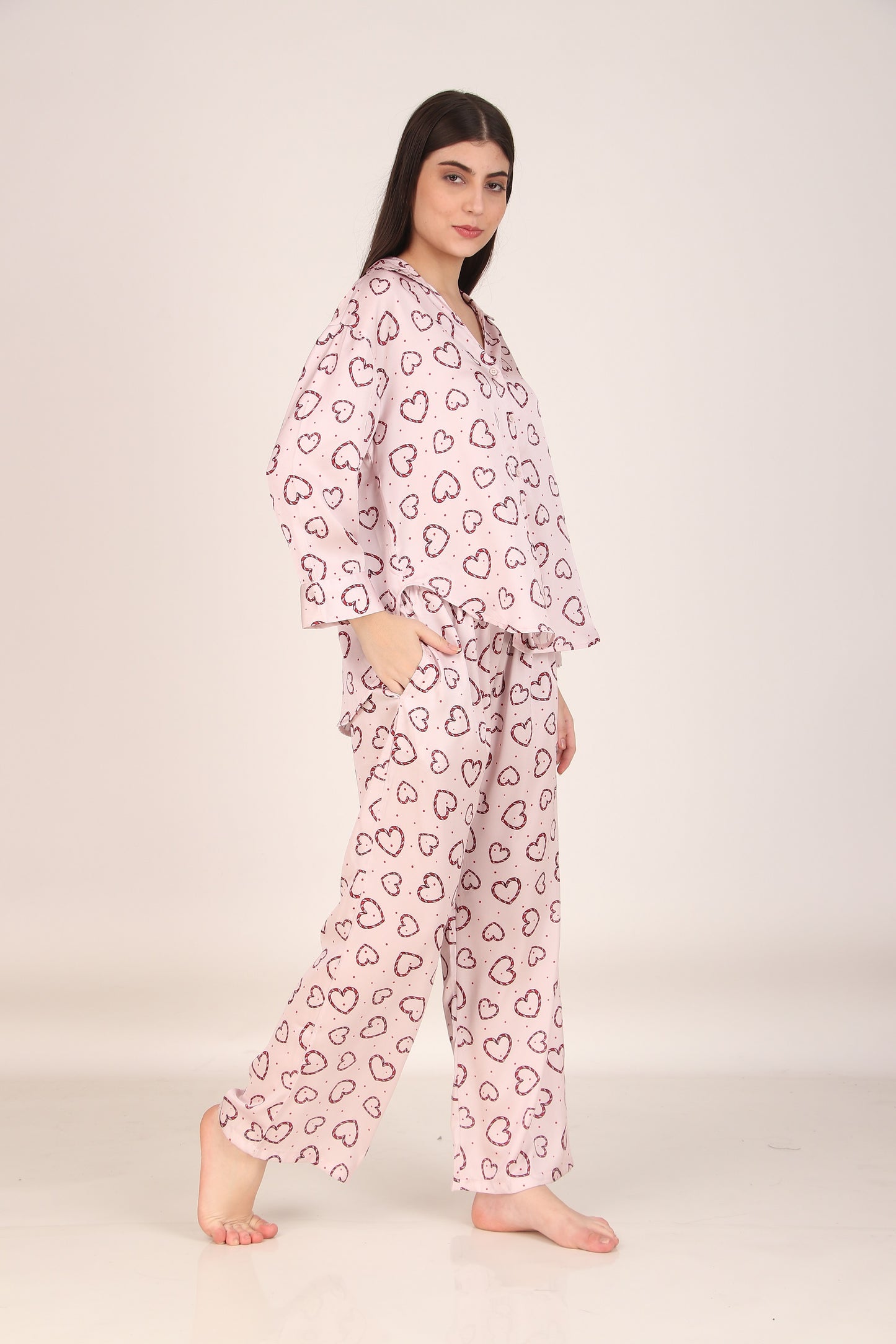 Little Hearts Oversized Satin PJ Set | Masha at Broadway