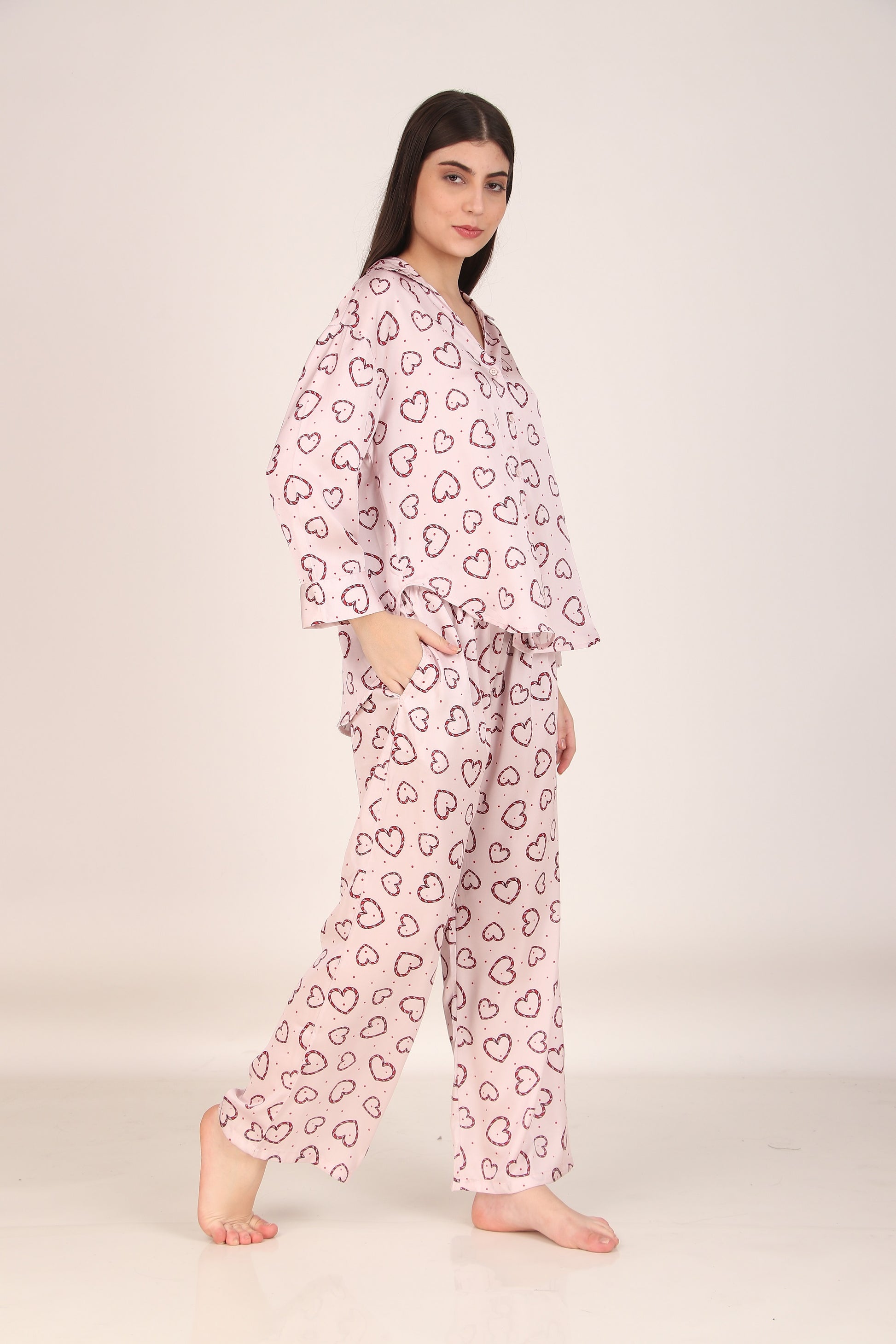 Little Hearts Oversized Satin PJ Set | Masha at Broadway