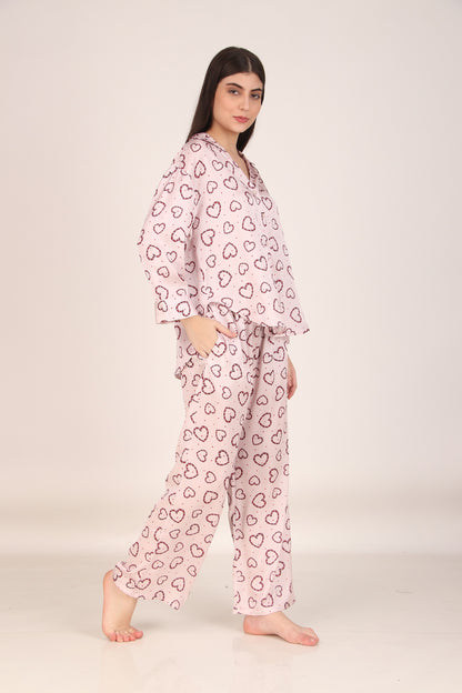 Little Hearts Oversized Satin PJ Set | Masha at Broadway