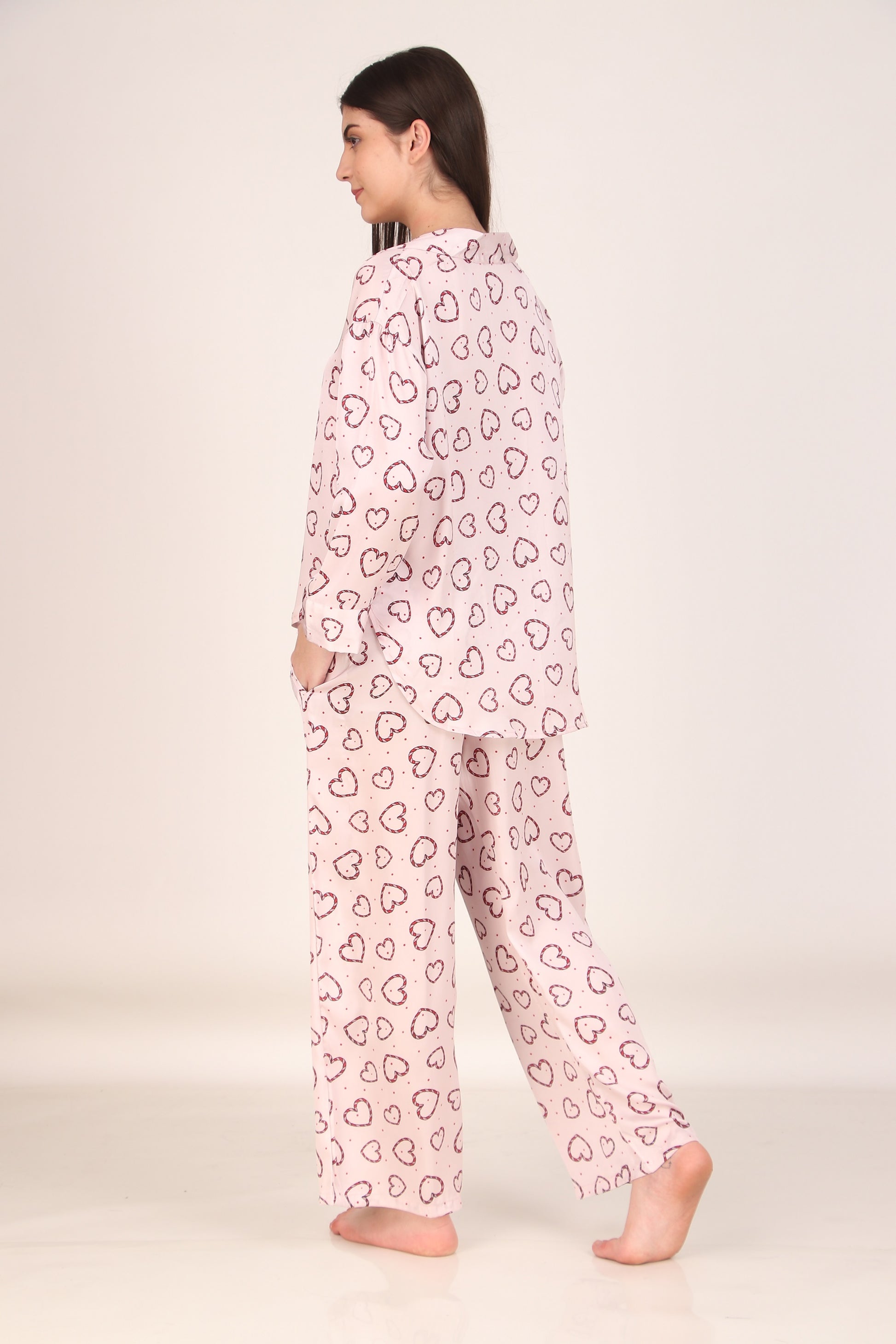Little Hearts Oversized Satin PJ Set | Masha at Broadway