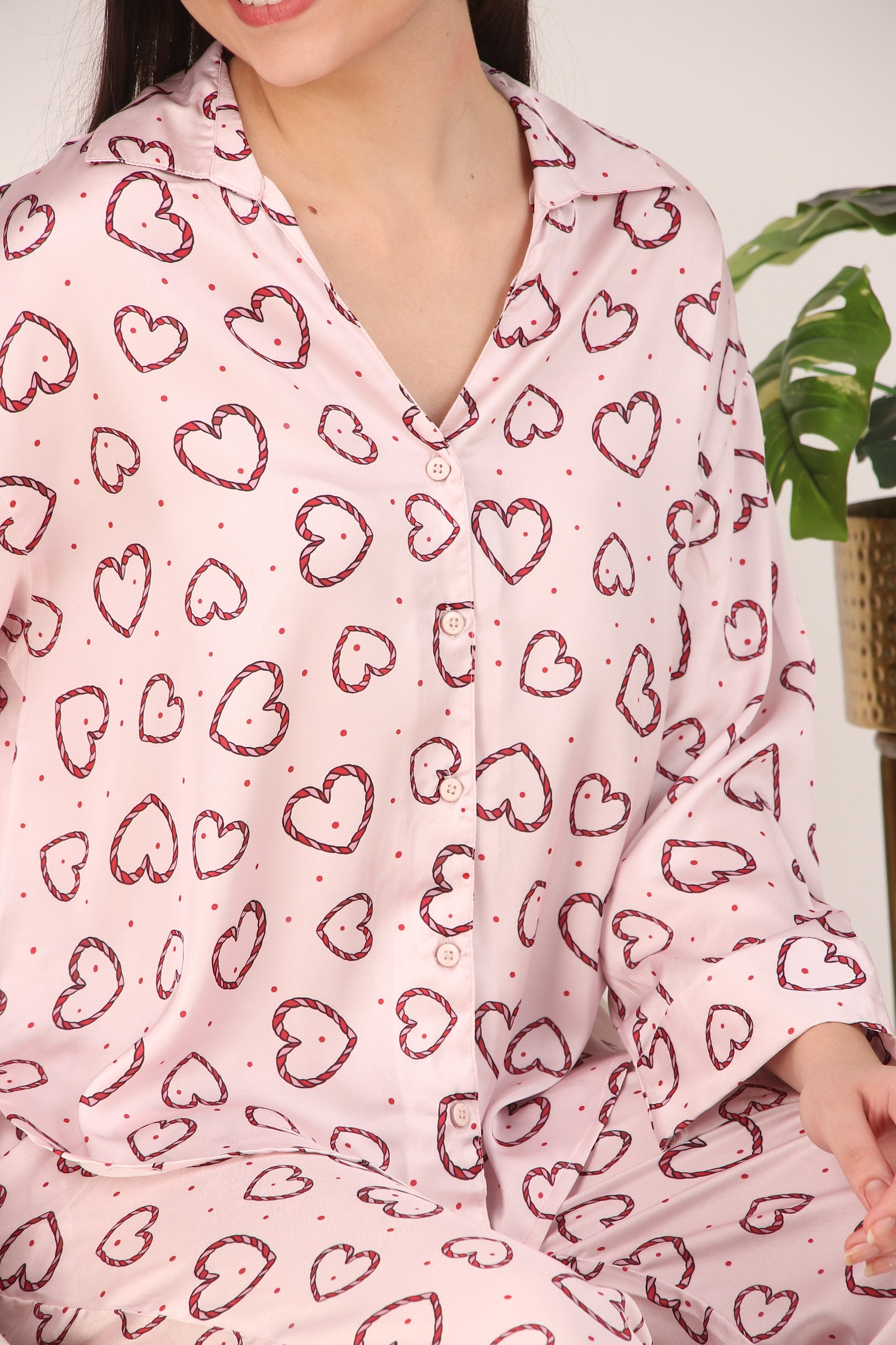 Little Hearts Oversized Satin PJ Set | Masha at Broadway