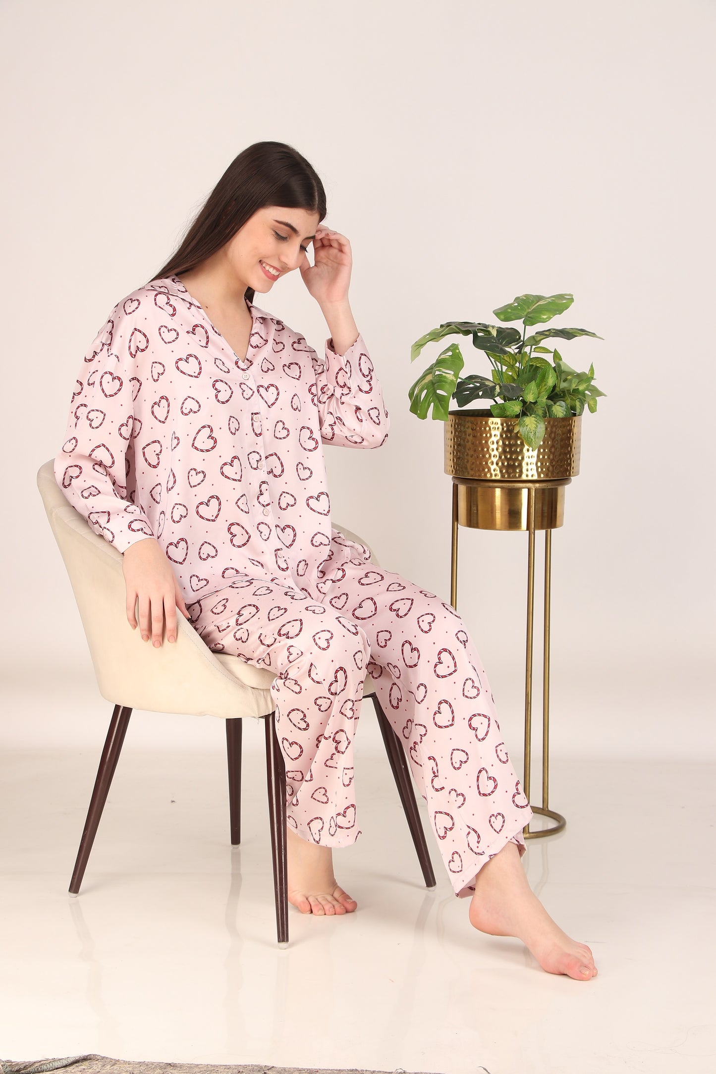 Little Hearts Oversized Satin PJ Set | Masha at Broadway