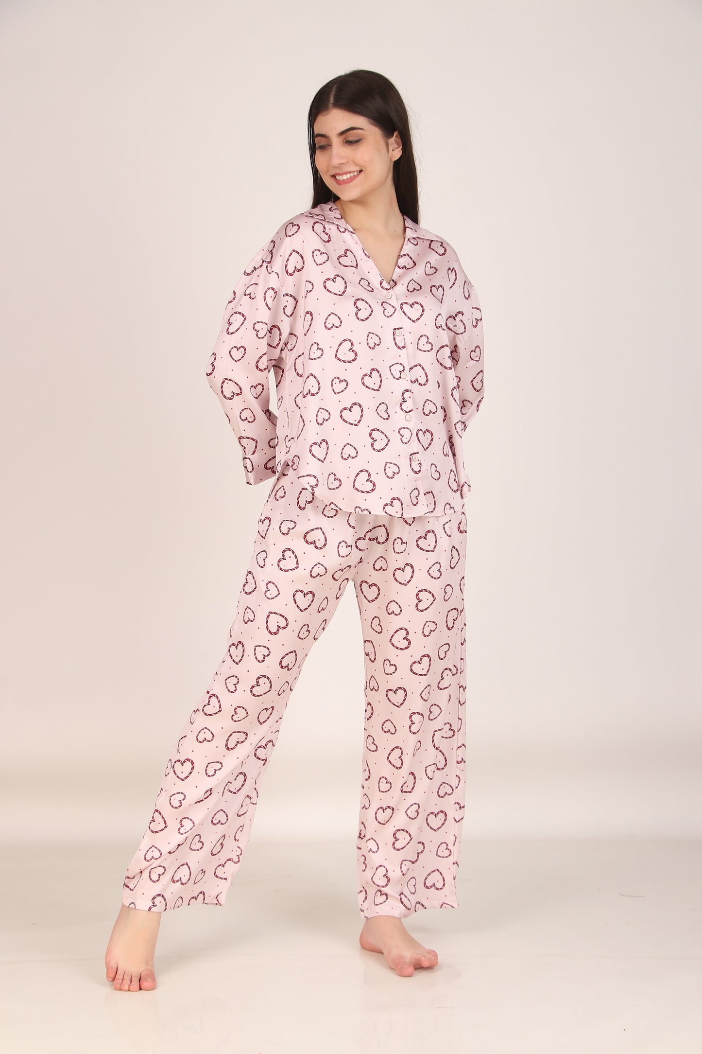 Little Hearts Oversized Satin PJ Set | Masha at Broadway
