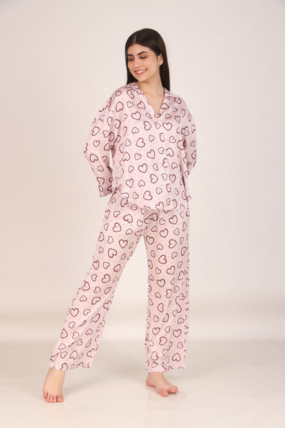 Little Hearts Oversized Satin PJ Set | Masha at Broadway