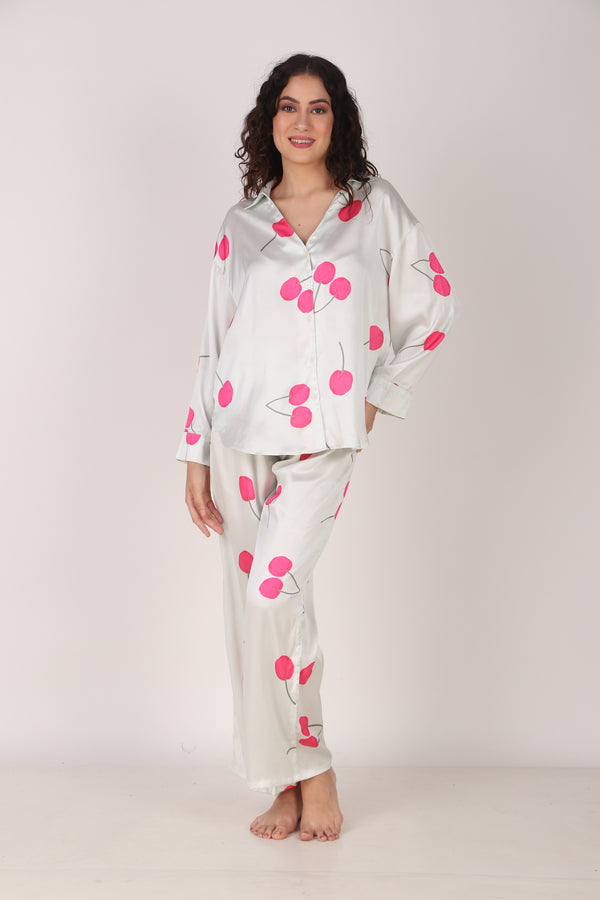 Cherry Oversized Satin PJ Set