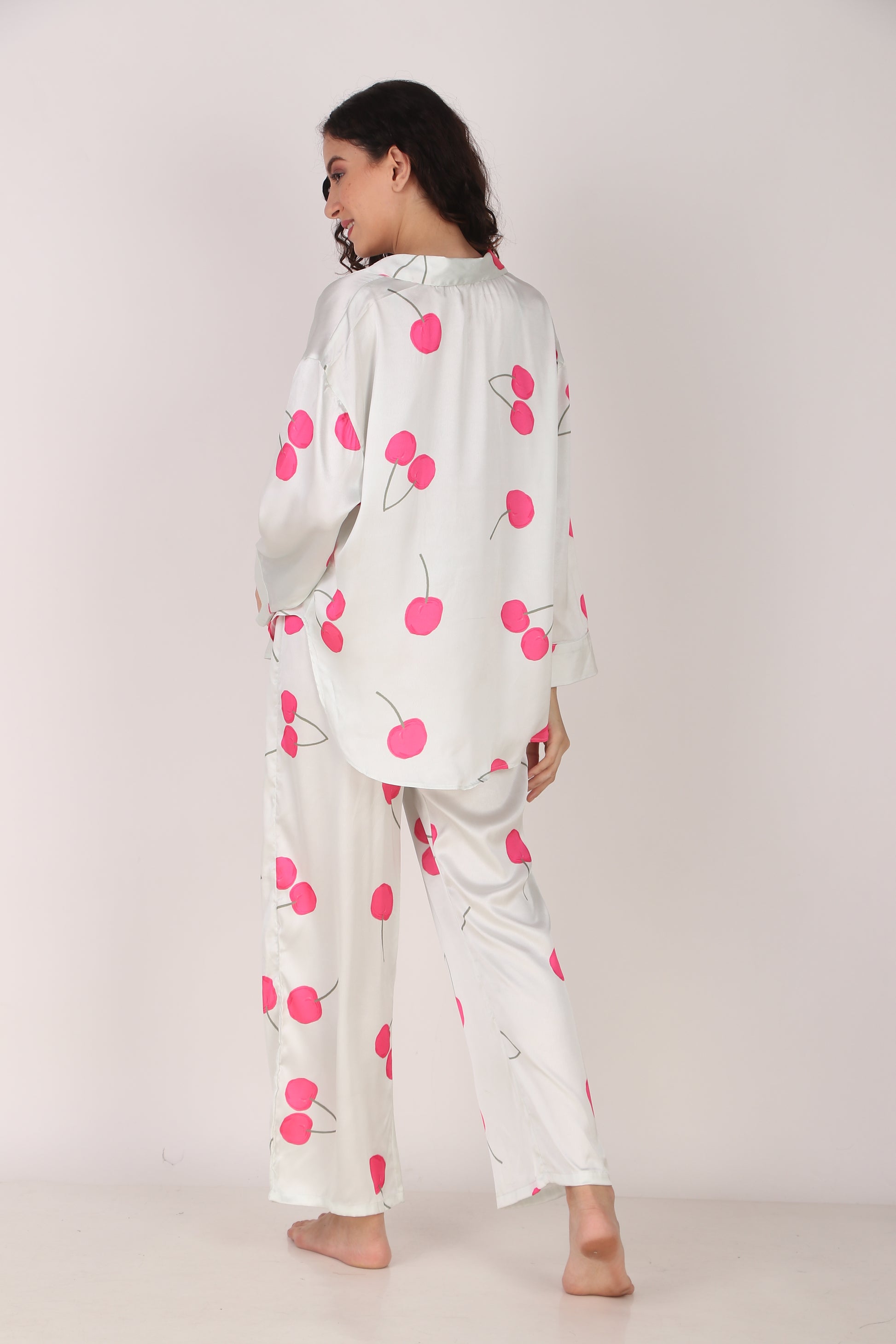 Cherry Oversized Satin PJ Set | Masha at Broadway