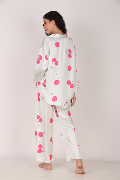 Cherry Oversized Satin PJ Set | Masha at Broadway