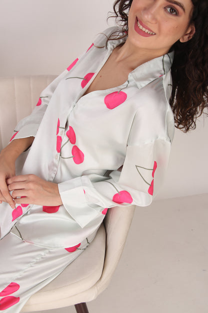 Cherry Oversized Satin PJ Set | Masha at Broadway