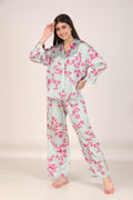 Pink Leaves Oversized Satin PJ Set | Masha at Broadway