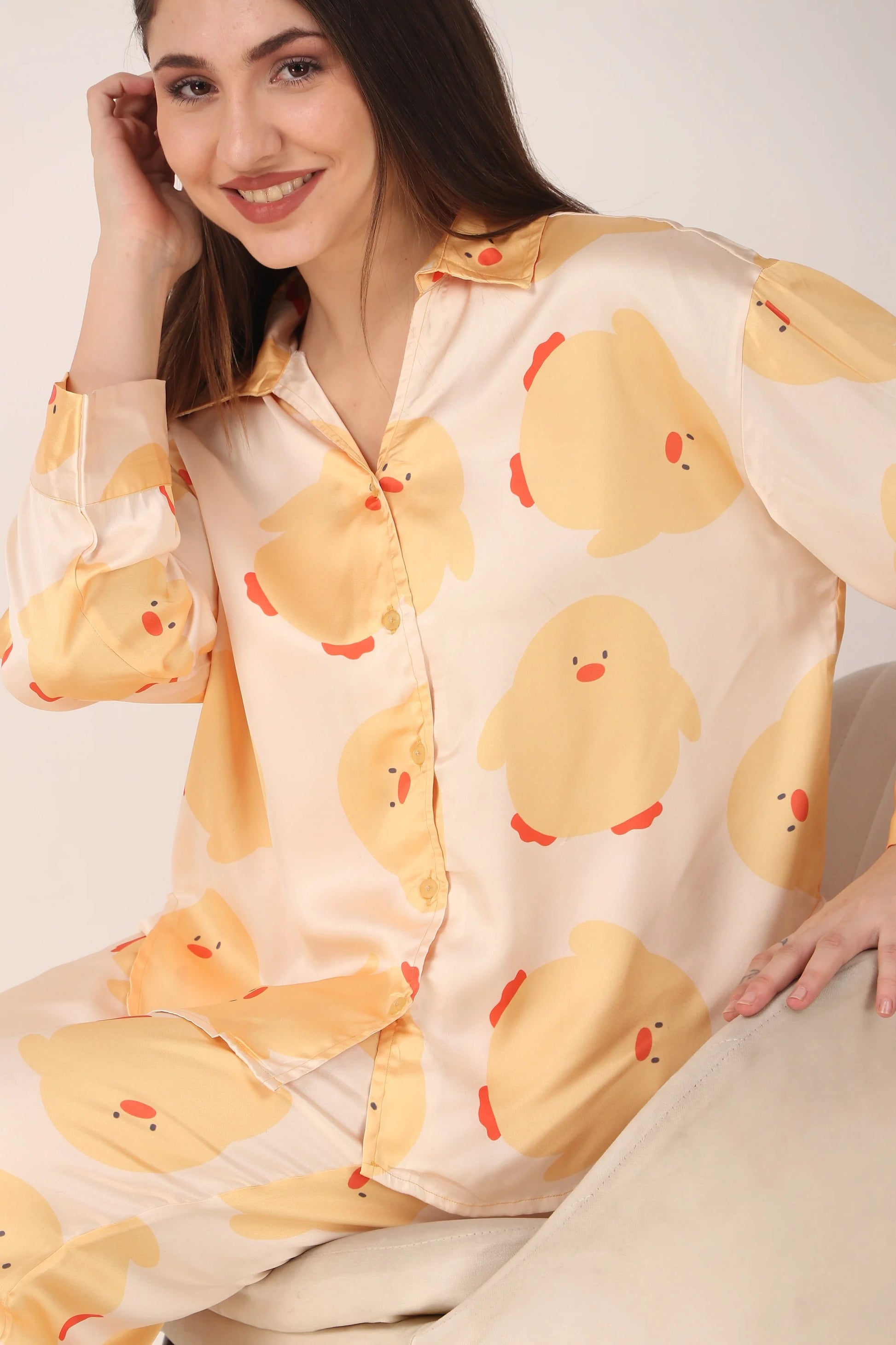 Ducky Oversized Satin PJ Set | Masha at Broadway