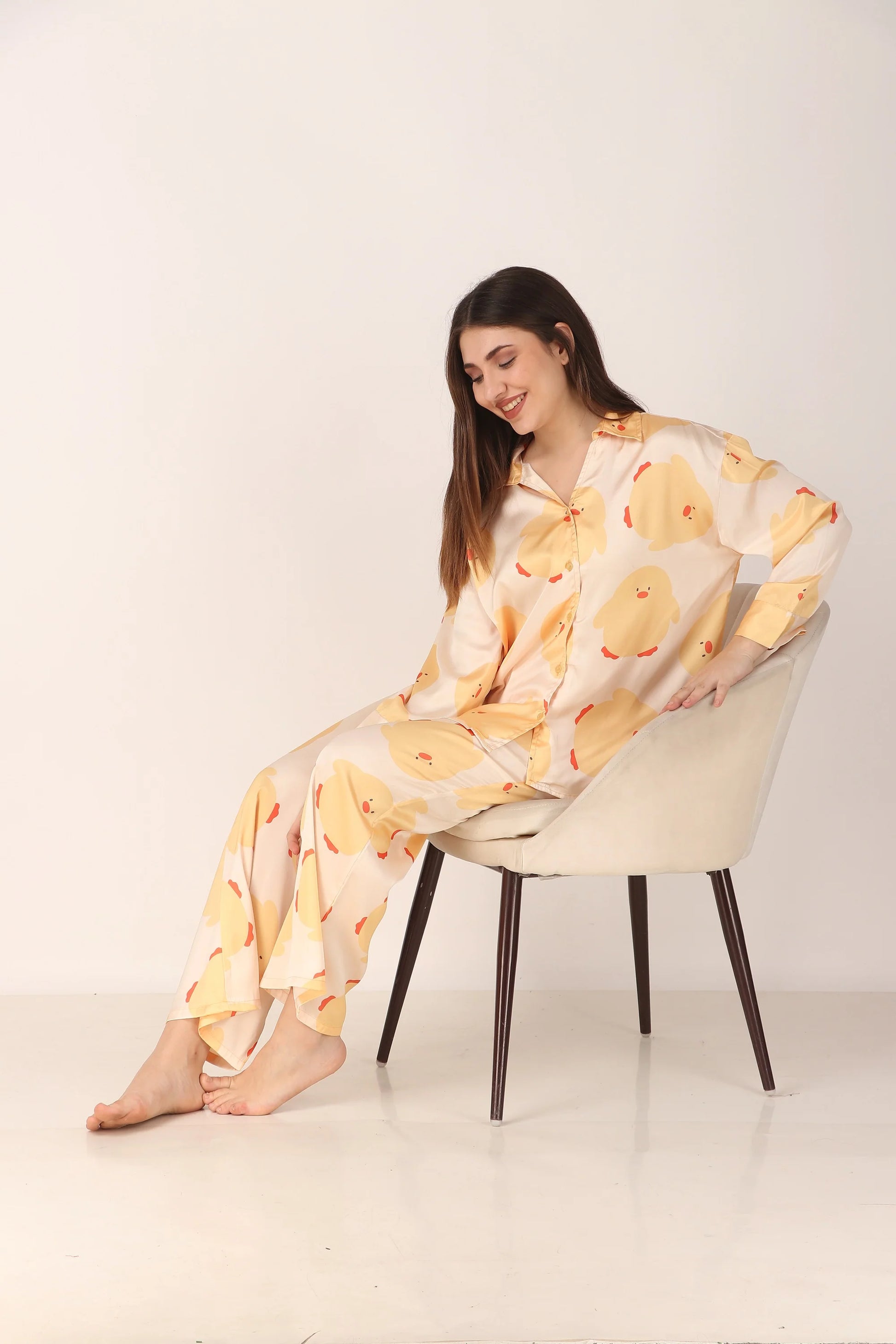 Ducky Oversized Satin PJ Set | Masha at Broadway