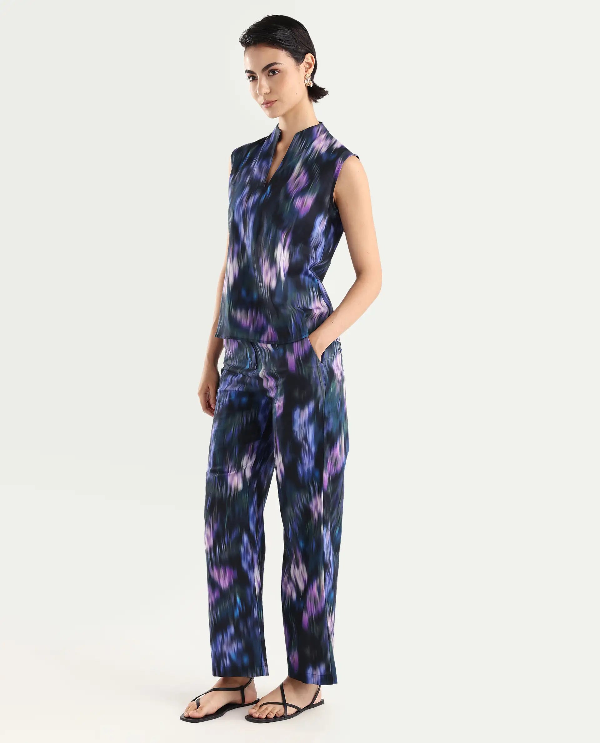 Rareism Women's Nushi B Navy Cotton Blend Straight Fit Trouser | RAREISM at Broadway