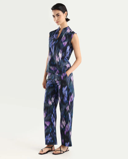Rareism Women's Nushi B Navy Cotton Blend Straight Fit Trouser | RAREISM at Broadway