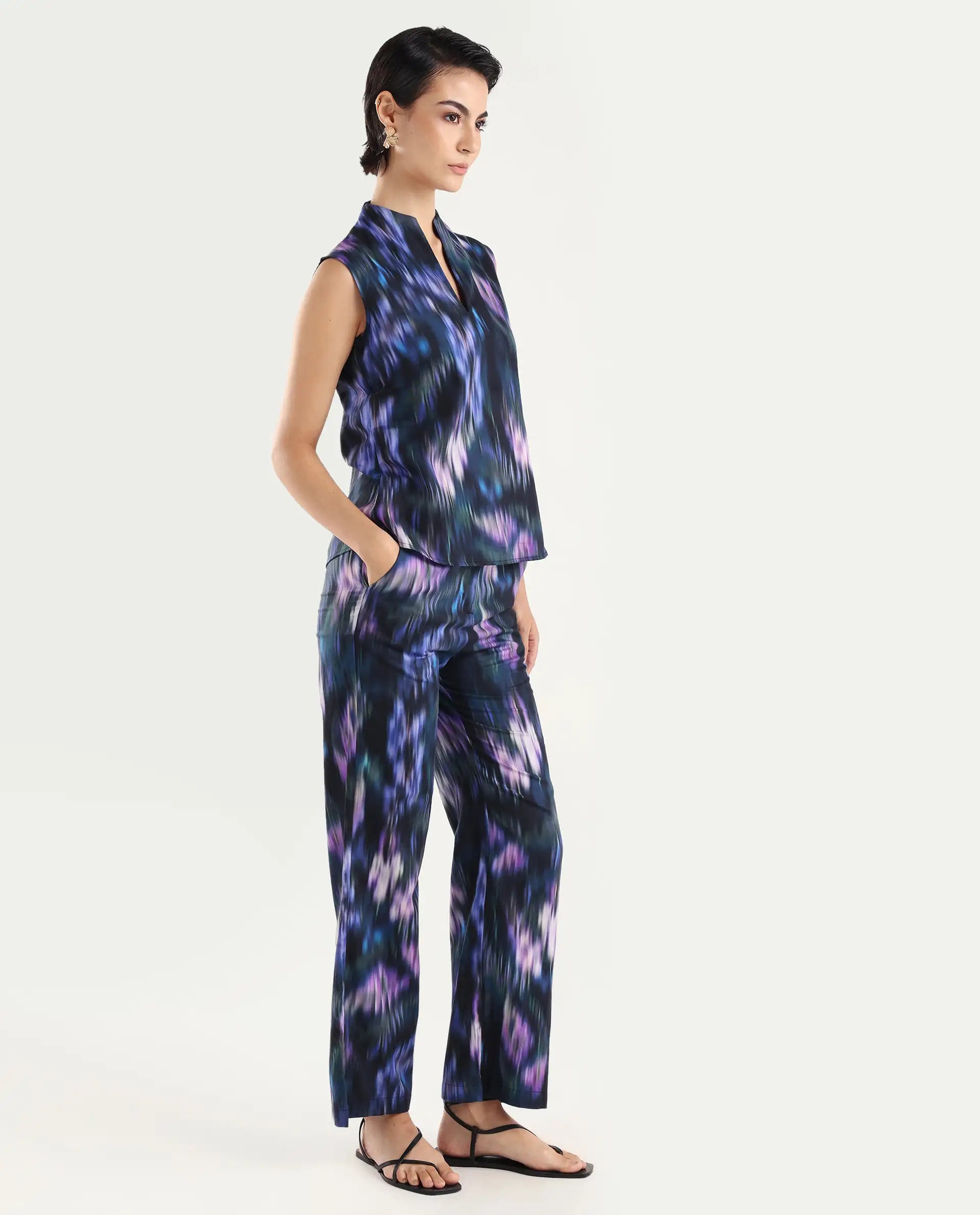 Rareism Women's Nushi B Navy Cotton Blend Straight Fit Trouser | RAREISM at Broadway