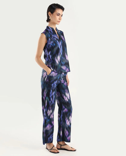 Rareism Women's Nushi B Navy Cotton Blend Straight Fit Trouser | RAREISM at Broadway