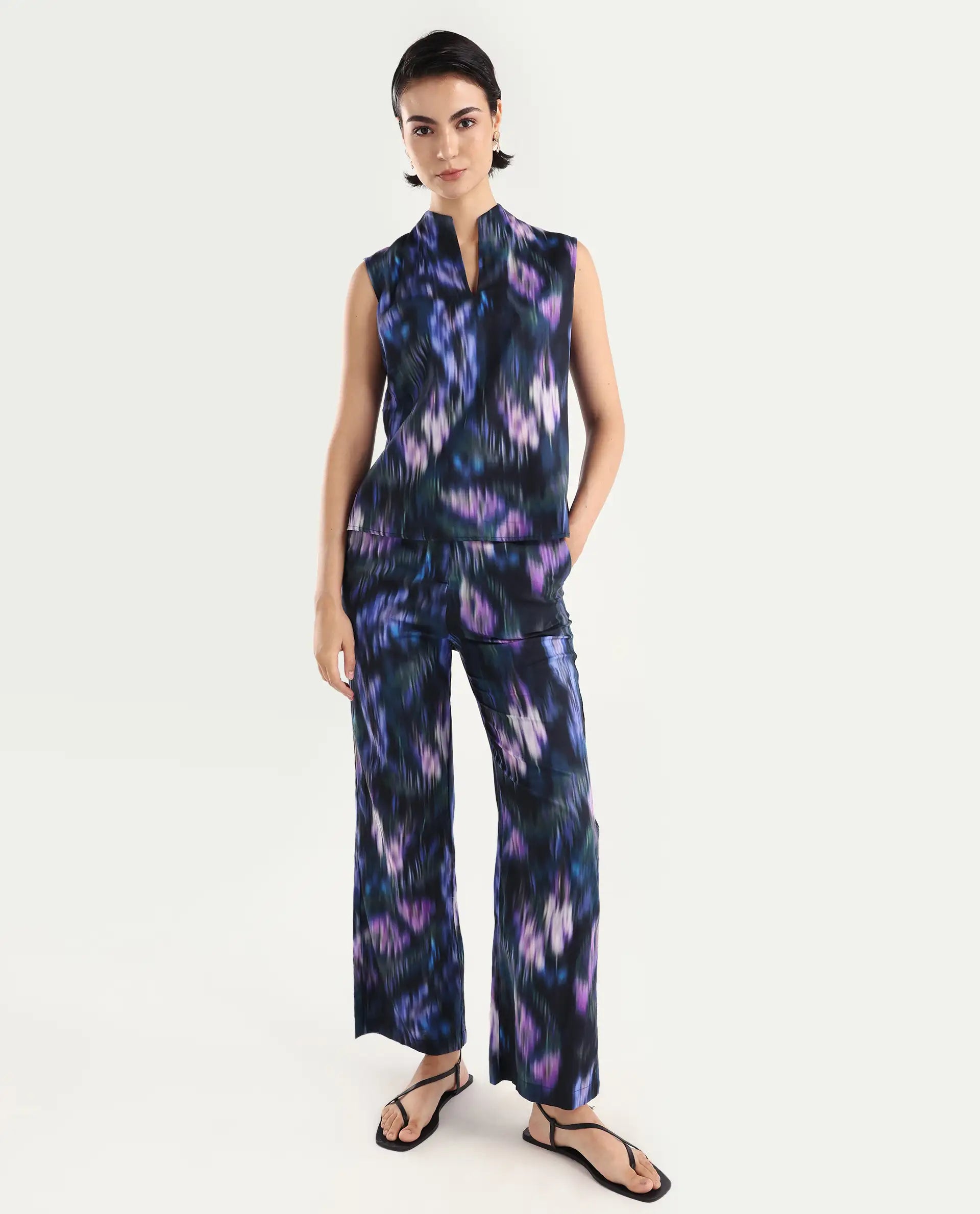 Rareism Women's Nushi B Navy Cotton Blend Straight Fit Trouser | RAREISM at Broadway