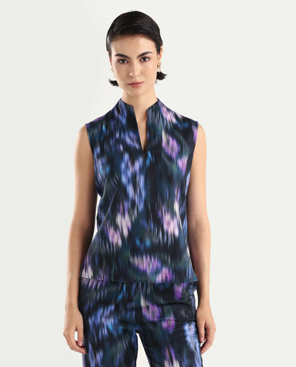 Rareism Women's Nushi T Navy Cotton Build Up Neck Regular Fit Top | RAREISM at Broadway