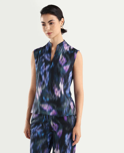 Rareism Women's Nushi T Navy Cotton Build Up Neck Regular Fit Top | RAREISM at Broadway
