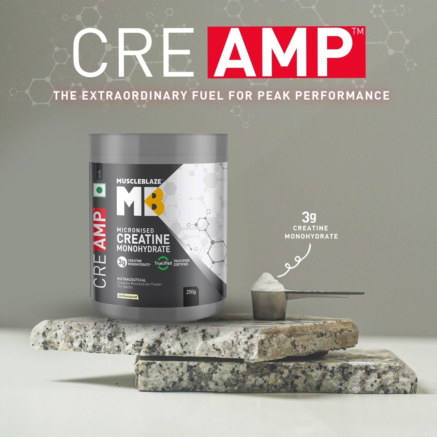 MuscleBlaze Creatine Monohydrate CreAMP, Unflavoured, 250g | MuscleBlaze at Broadway