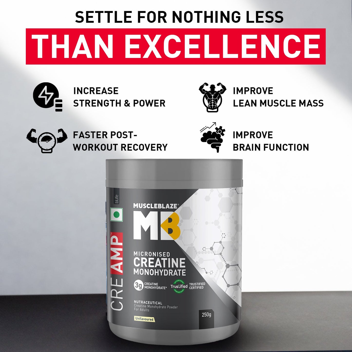 MuscleBlaze Creatine Monohydrate CreAMP, Unflavoured, 250g | MuscleBlaze at Broadway