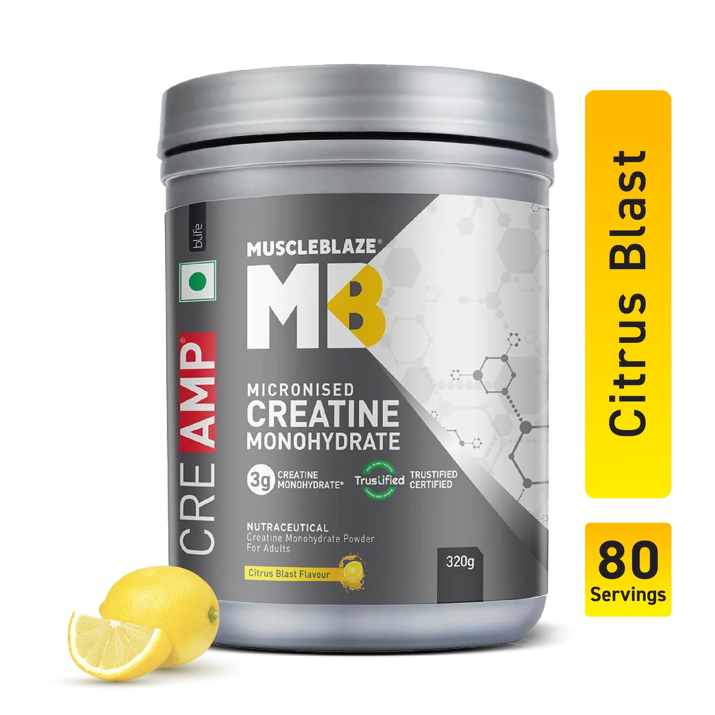 MuscleBlaze Creatine Monohydrate CreAMP , Citrus Blast, 320g | MuscleBlaze at Broadway