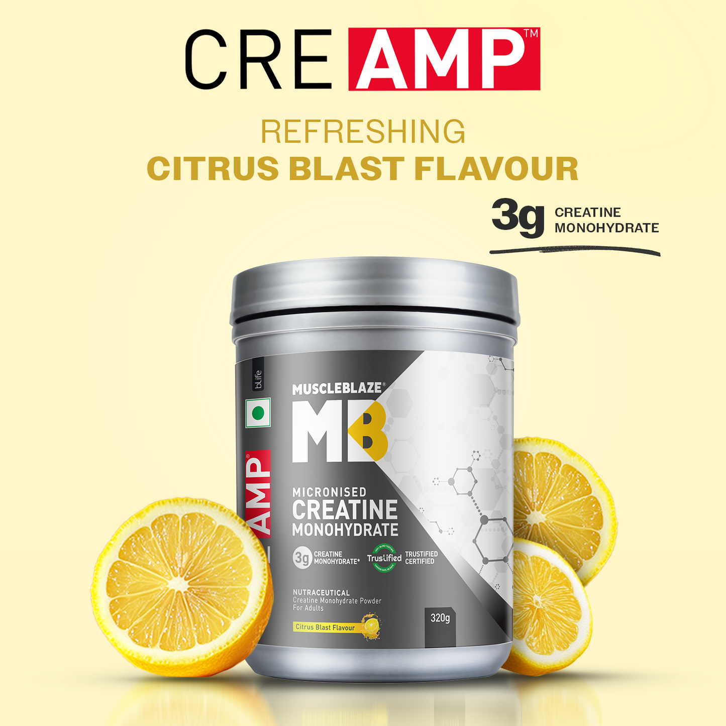 MuscleBlaze Creatine Monohydrate CreAMP , Citrus Blast, 320g | MuscleBlaze at Broadway