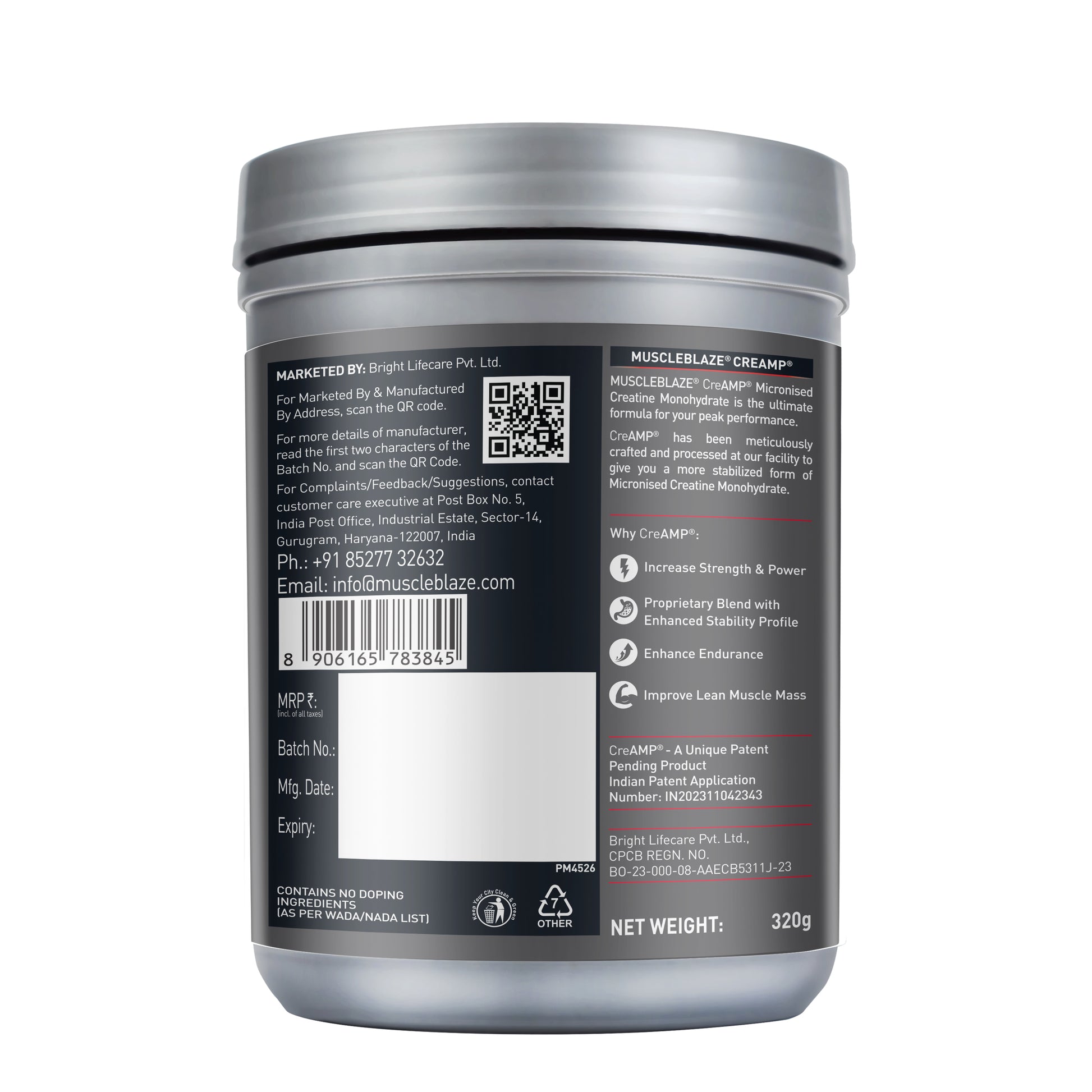 MuscleBlaze Creatine Monohydrate CreAMP , Citrus Blast, 320g | MuscleBlaze at Broadway